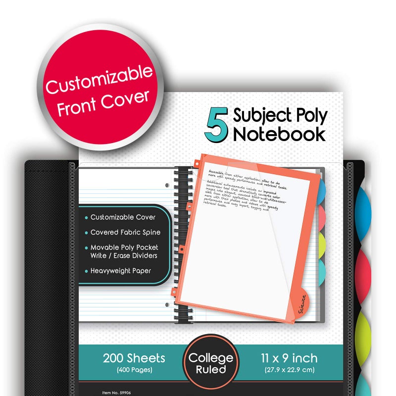 iScholar iQ 5-Subject Poly Cover Wirebound Notebook  College Ruled  11 x 8.5 Inch Sheet Size  200 Sheets  Cover Color May Vary (59906) - Image 2
